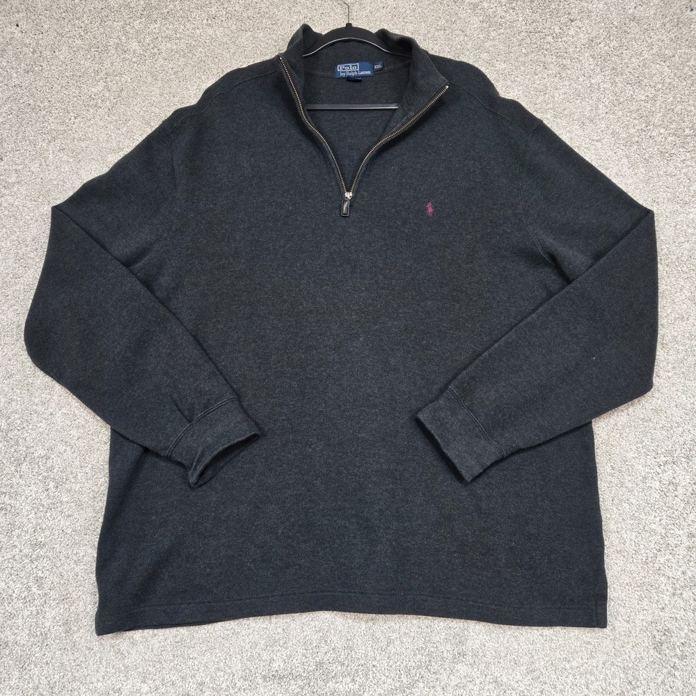 Polo Ralph Lauren Sweater Mens 2XL Dark Gray 1/4 Zip Vintage